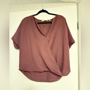 Vince 100% Silk Draped Surplice Blouse Mauve Plum Small